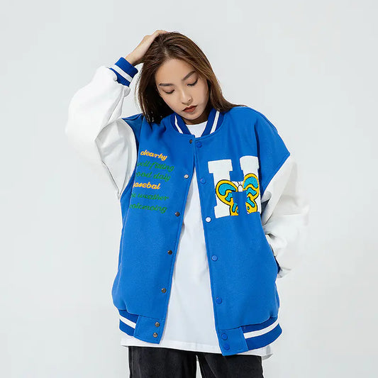 Embroidered Color Matching Couple Baseball Jacket – Kylen Fashion